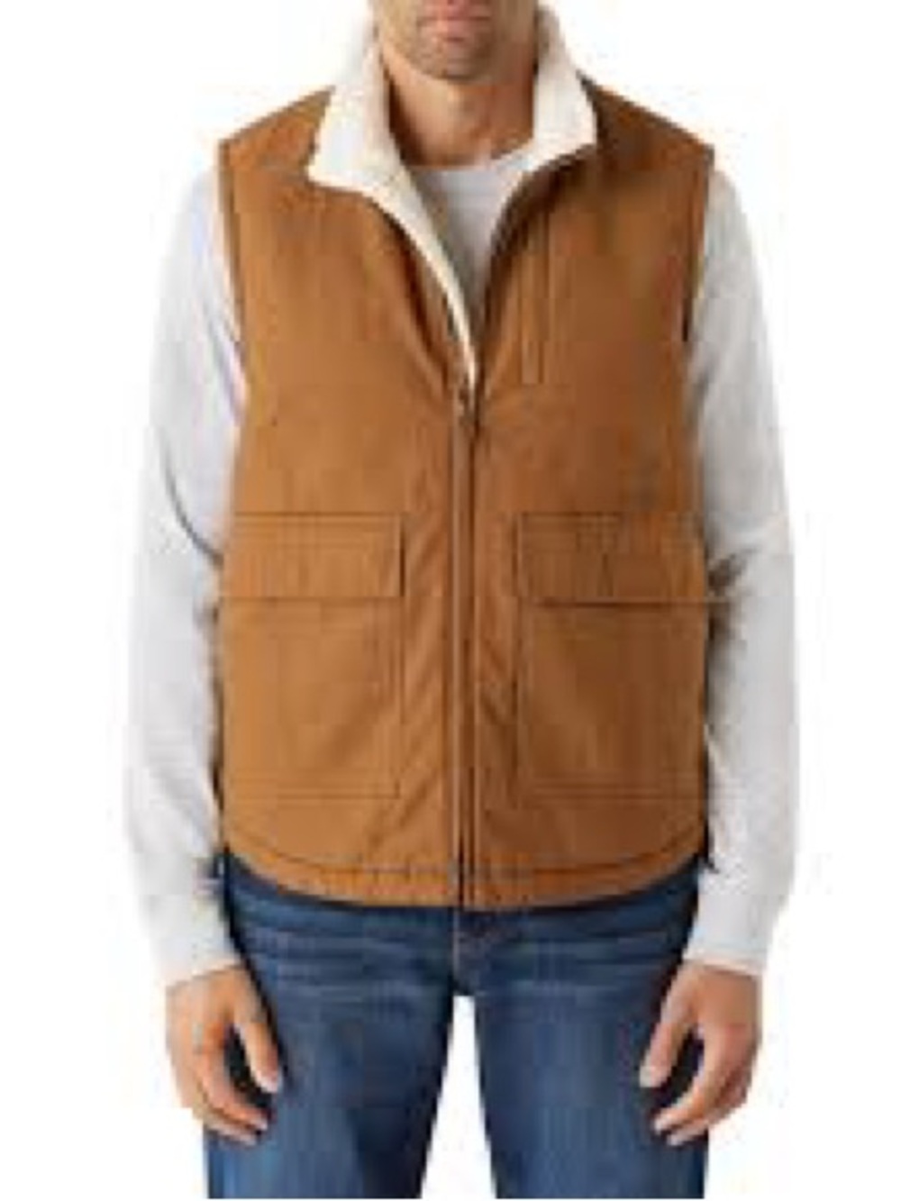 Lee Men's Large Zip-Up Tobacco Sherpa Lined Duck Canvas Workwear Vest NWT